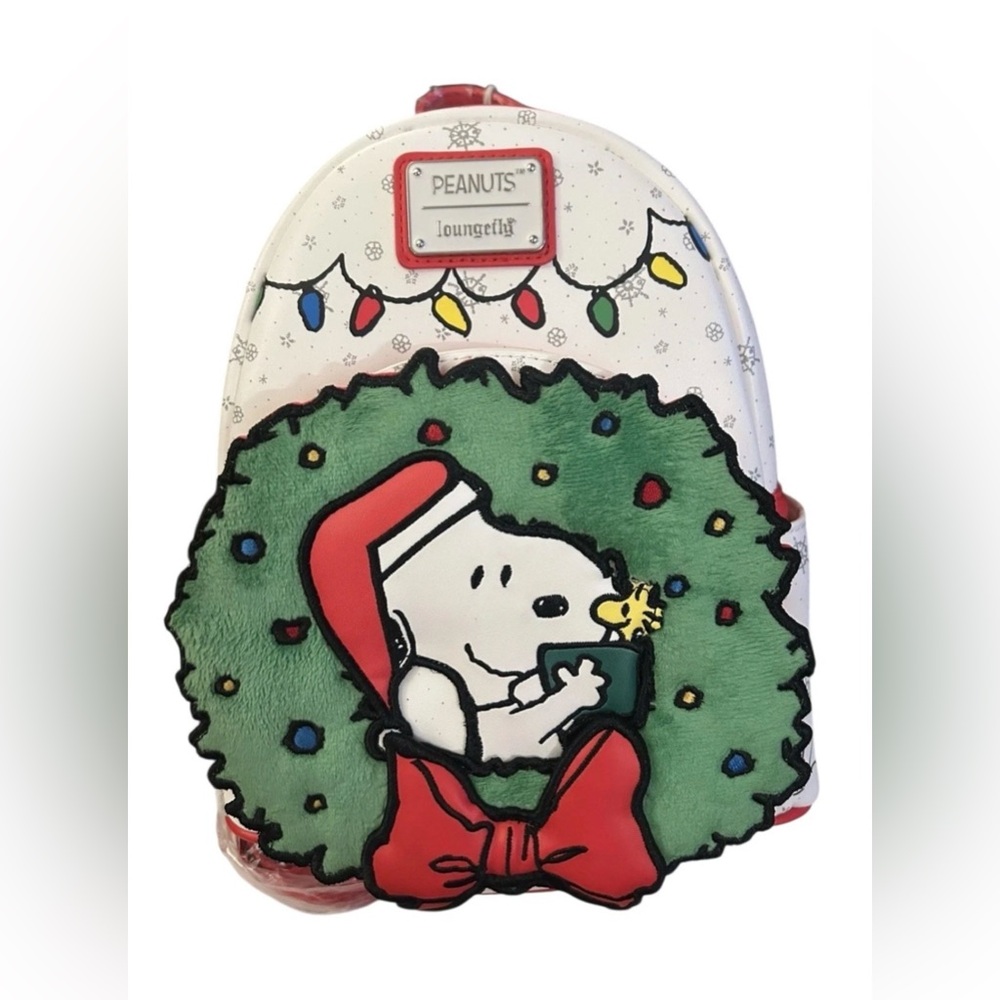 Loungefly Peanuts Snoopy & Woodstock Holiday Plush Wreath Mini Backpack - NWT